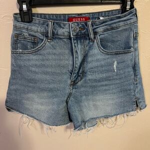 Guess Blue Jean Shorts with Distressed Hem